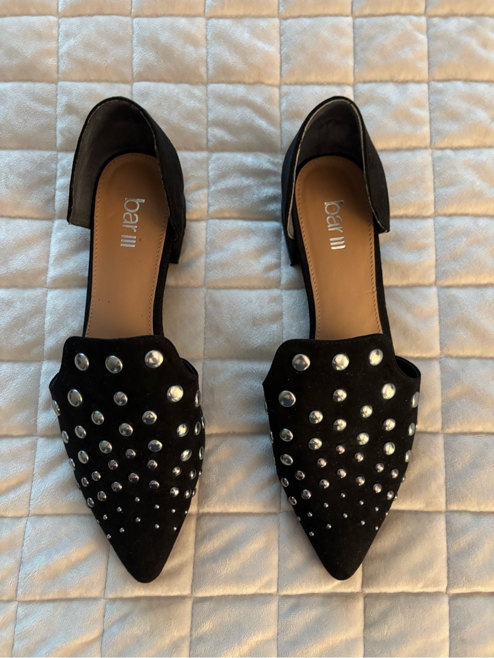 Bar III Women’s Faux Suede Black Studded Pointed D'Orsay Flats Size 8